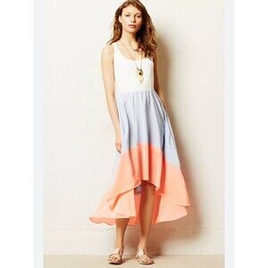Anthropologie Hutch Capay Maxi Dress Medium Colorblock Blue Coral Ombre Silk USA